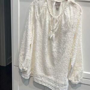 Chico's Ivory Textured Peasant Blouse NWT